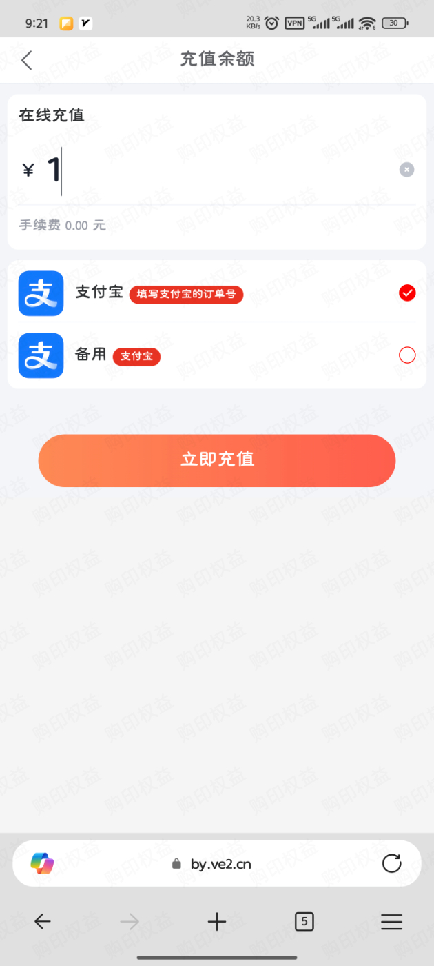 填写金额并发起充值